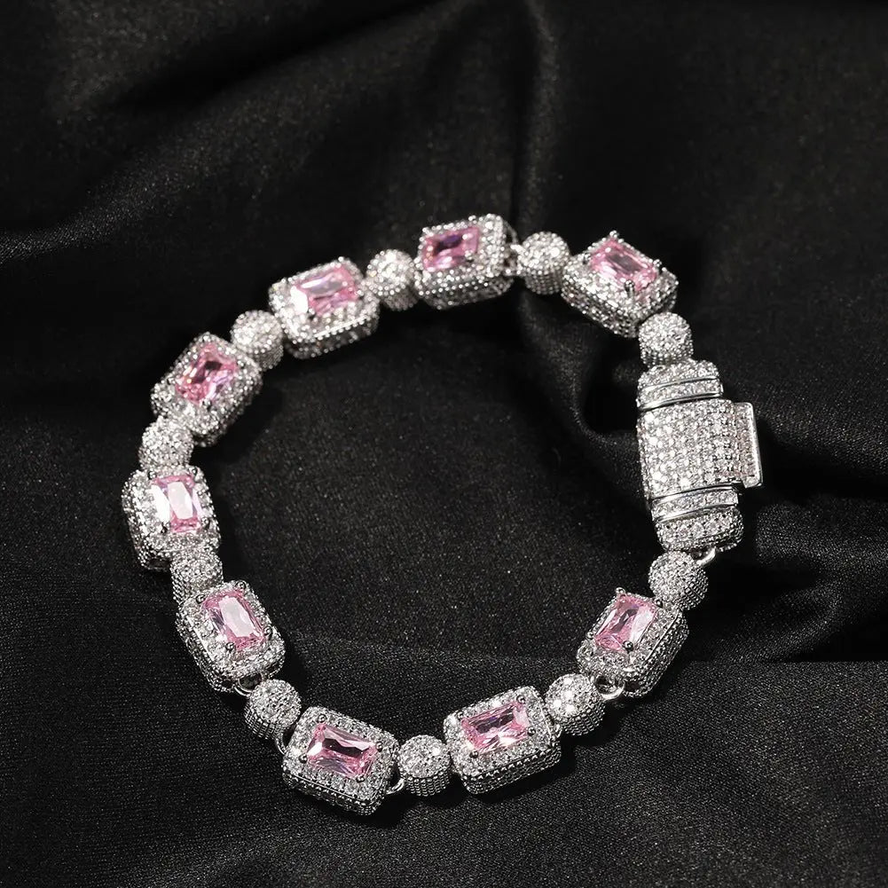 Copper inlaid pink zircon hip-hop bracelet nowadaysfashion