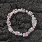 Copper inlaid pink zircon hip-hop bracelet nowadaysfashion