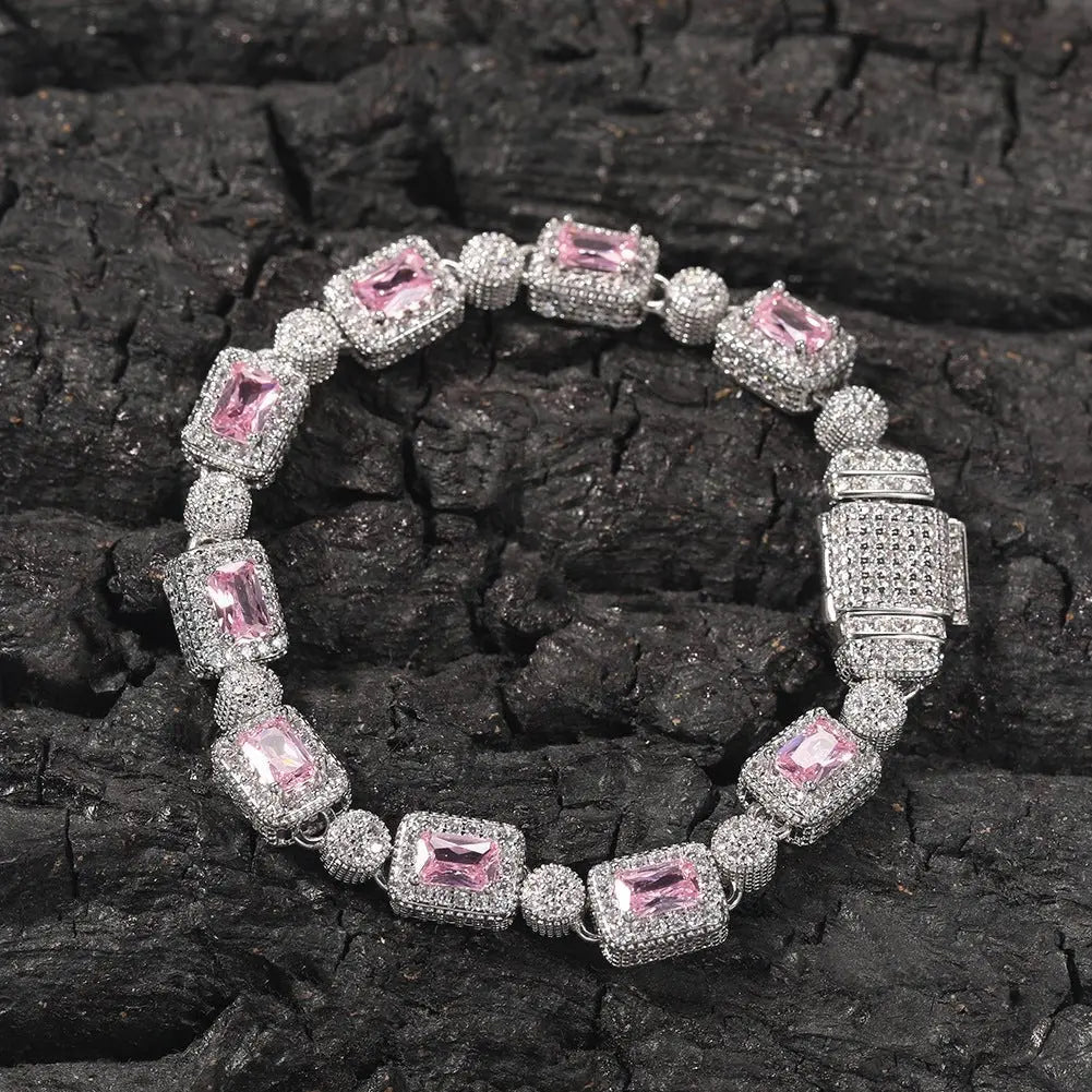 Copper inlaid pink zircon hip-hop bracelet - Blade & Thread