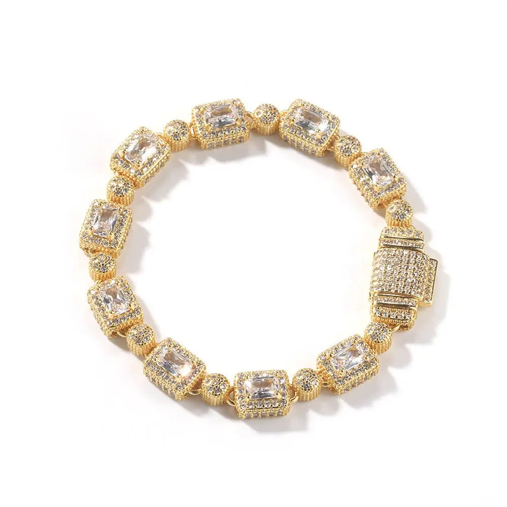 Copper inlaid pink zircon hip-hop bracelet nowadaysfashion