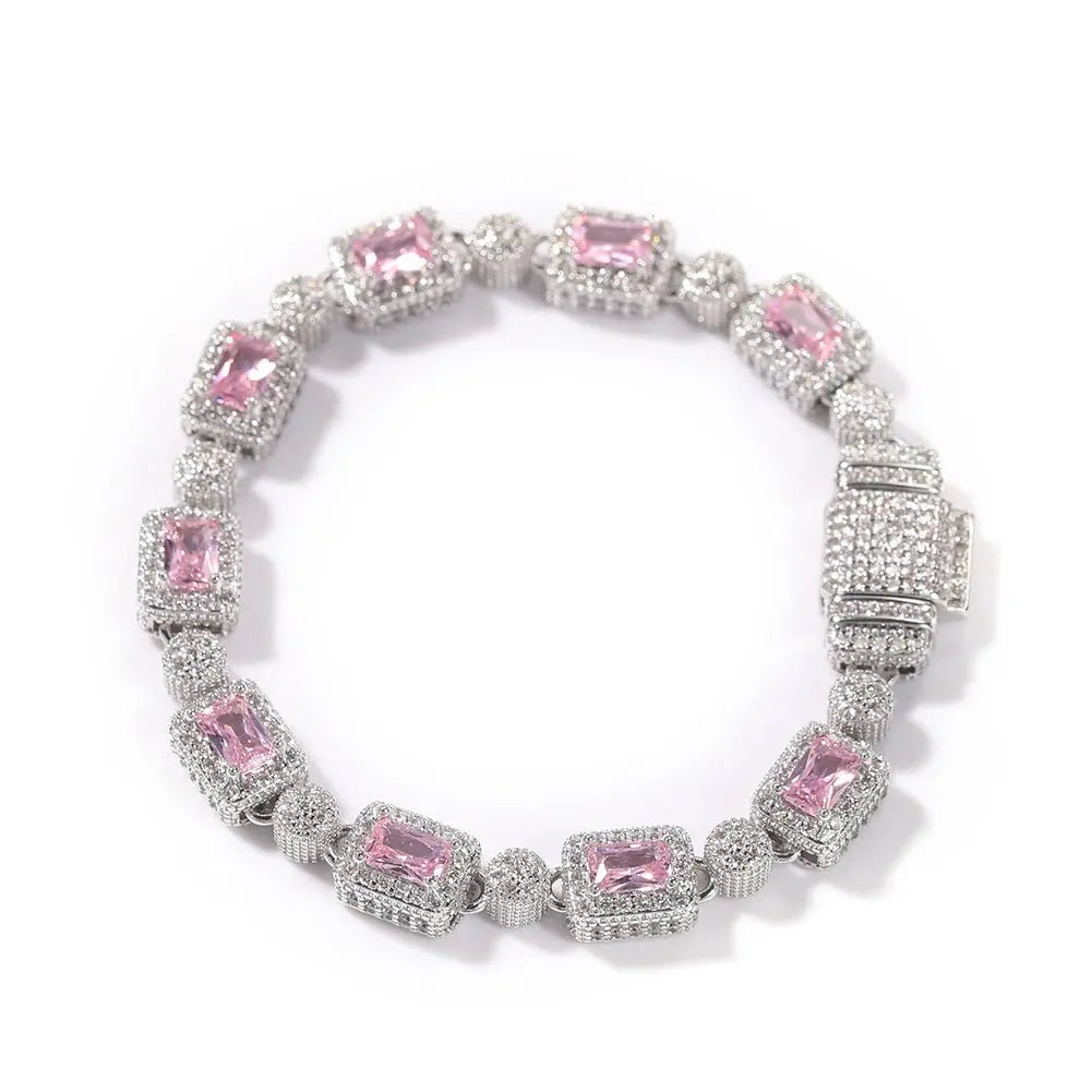 Copper inlaid pink zircon hip-hop bracelet nowadaysfashion