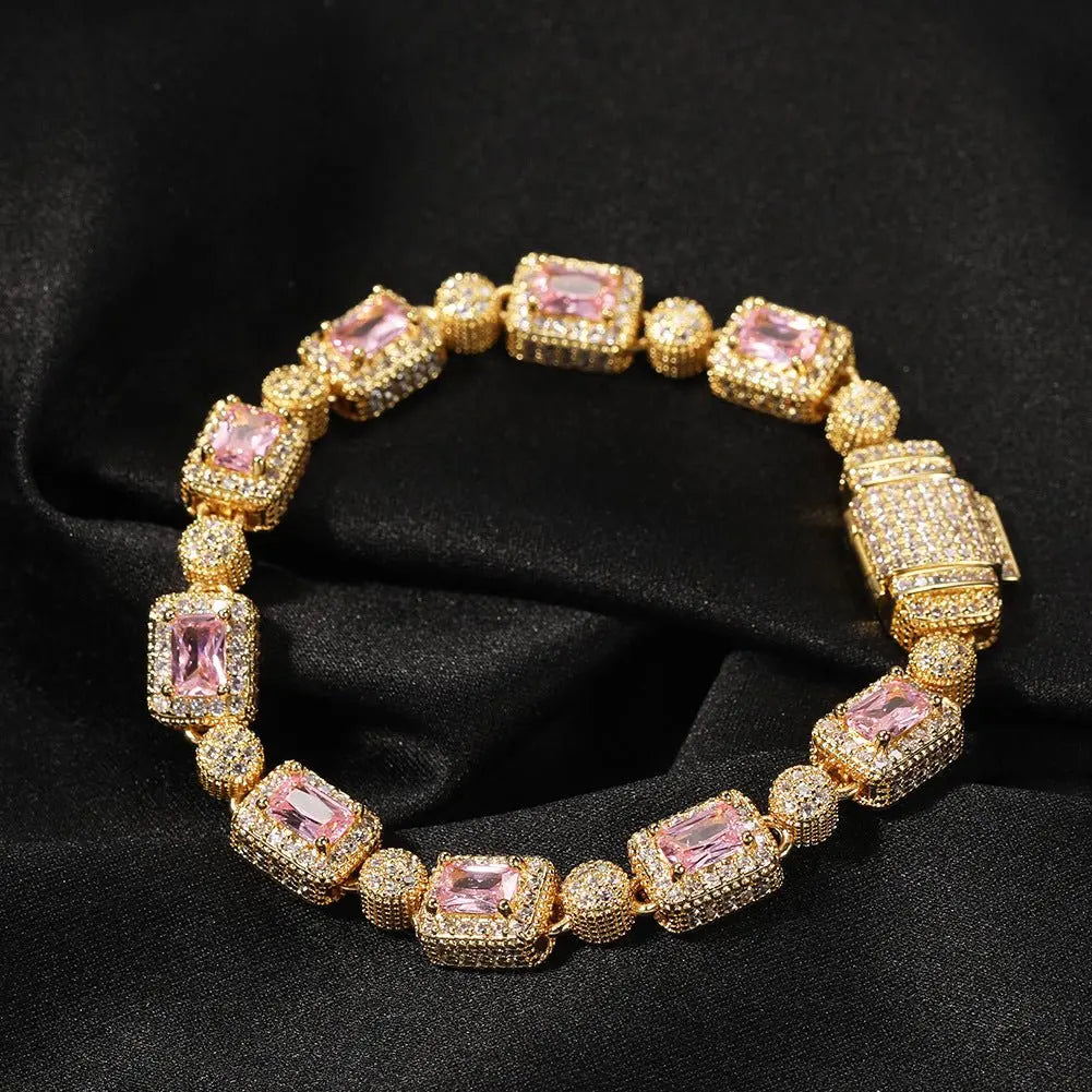Copper inlaid pink zircon hip-hop bracelet - Blade & Thread