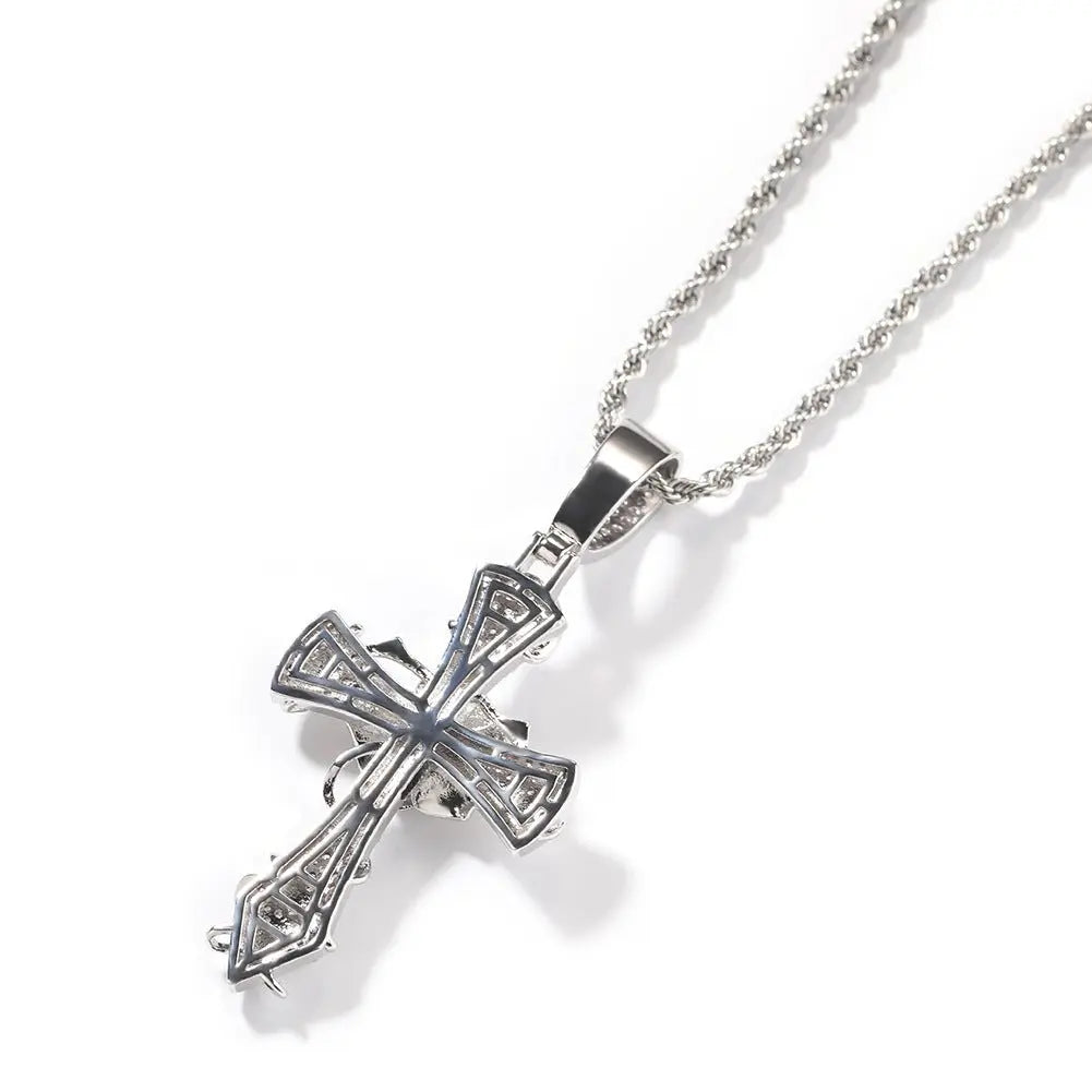 Copper set 5A zirconia rose cross pendant necklace - Blade & Thread