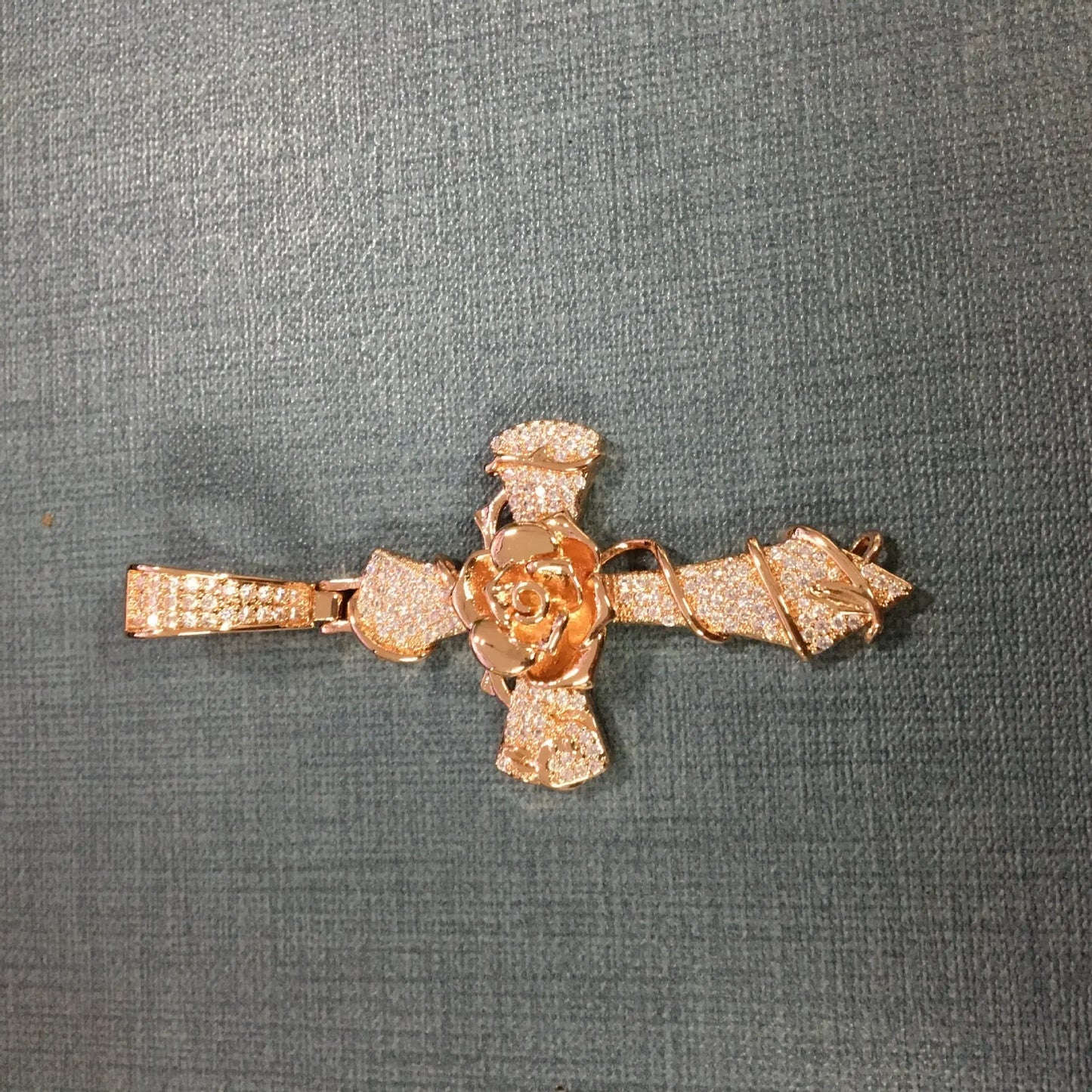 Copper set 5A zirconia rose cross pendant necklace - Blade & Thread
