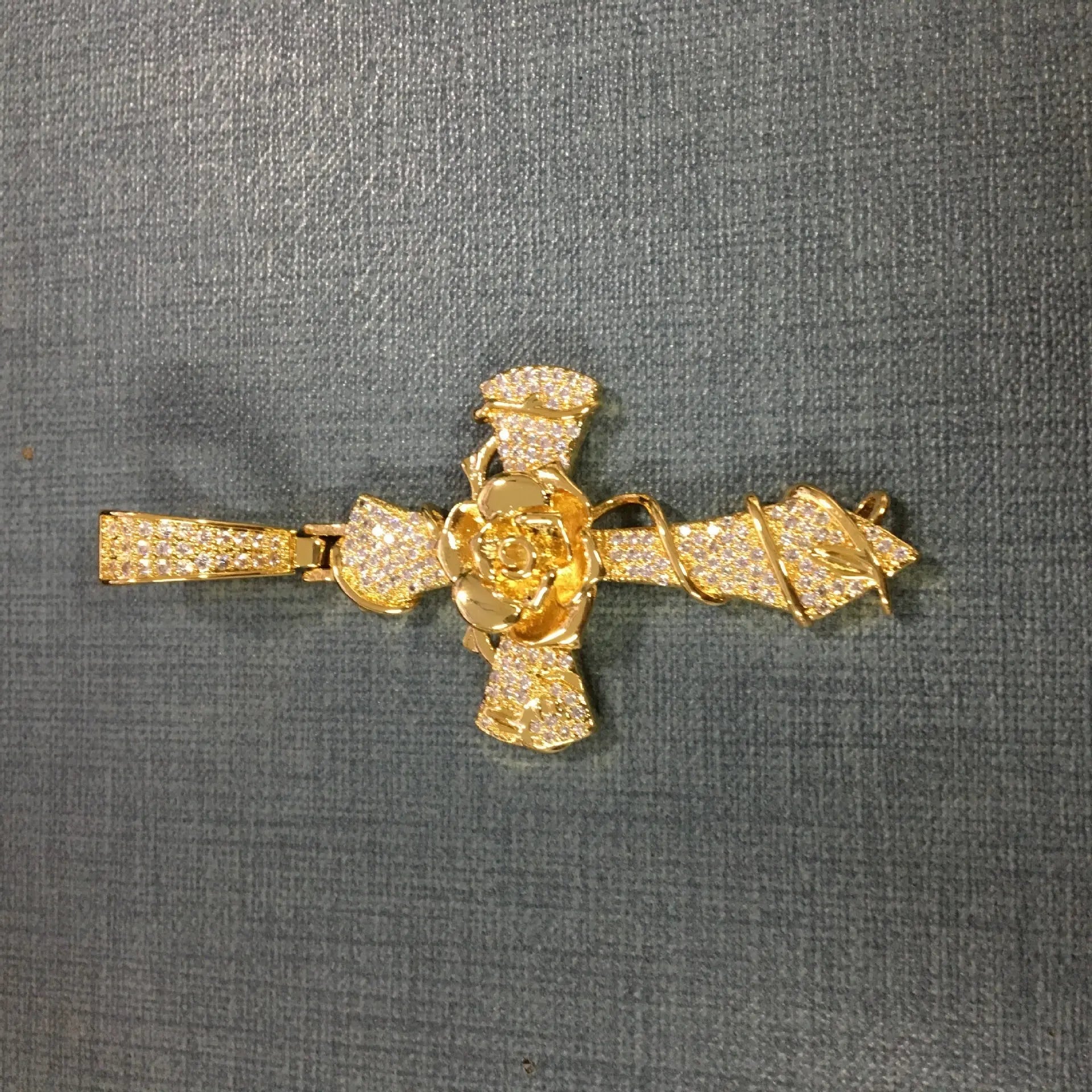 Copper set 5A zirconia rose cross pendant necklace - Blade & Thread