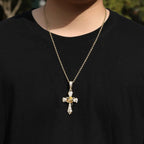 Copper set 5A zirconia rose cross pendant necklace nowadaysfashion