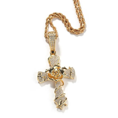 Copper set 5A zirconia rose cross pendant necklace nowadaysfashion