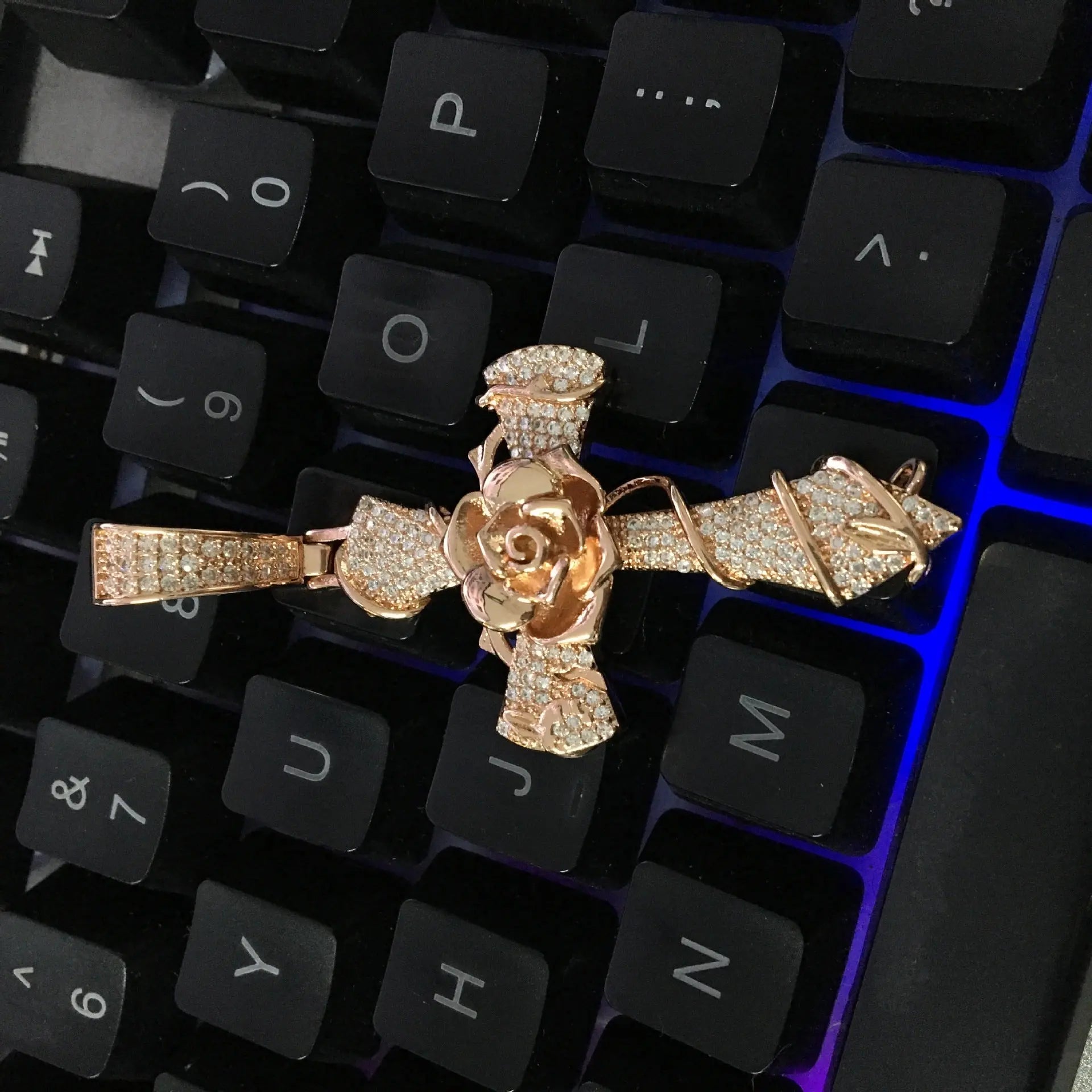 Copper set 5A zirconia rose cross pendant necklace nowadaysfashion