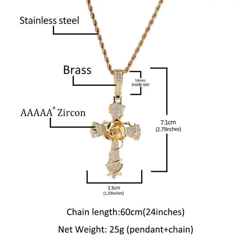 Copper set 5A zirconia rose cross pendant necklace nowadaysfashion