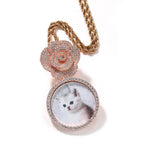 Copper Zircon Round DIY Photo Pendant Rose Button Diamond Necklace nowadaysfashion
