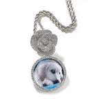 Copper Zircon Round DIY Photo Pendant Rose Button Diamond Necklace nowadaysfashion