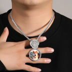 Copper Zircon Round DIY Photo Pendant Rose Button Diamond Necklace nowadaysfashion