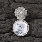 Copper Zircon Round DIY Photo Pendant Rose Button Diamond Necklace nowadaysfashion