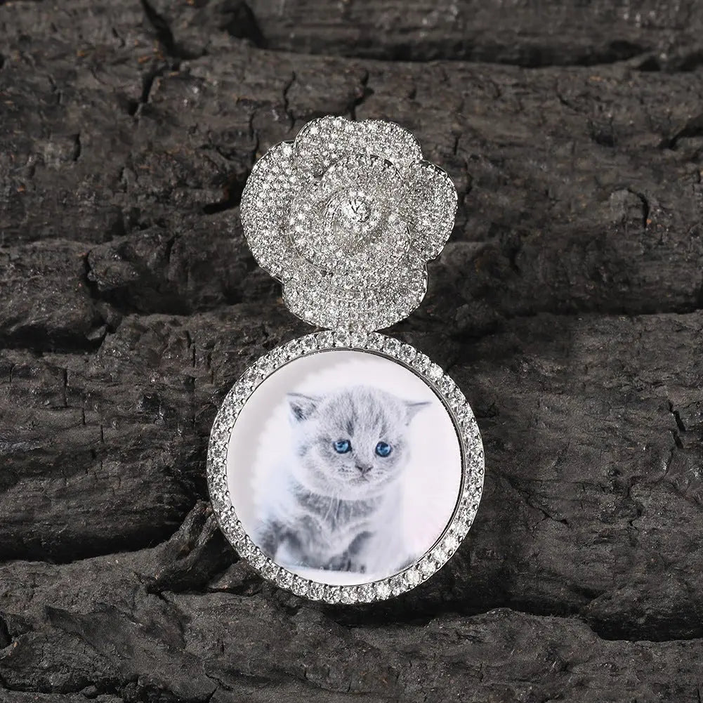 Copper Zircon Round DIY Photo Pendant Rose Button Diamond Necklace - Blade & Thread