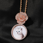 Copper Zircon Round DIY Photo Pendant Rose Button Diamond Necklace nowadaysfashion