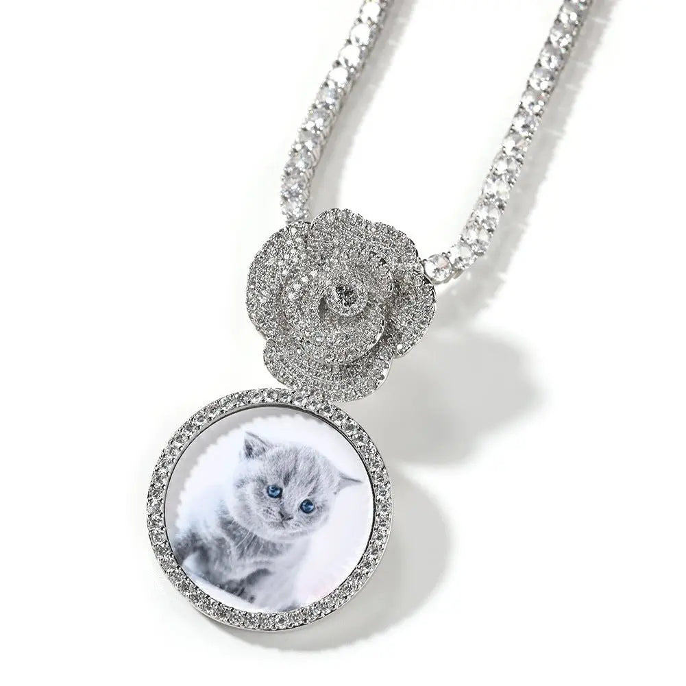 Copper Zircon Round DIY Photo Pendant Rose Button Diamond Necklace - Blade & Thread