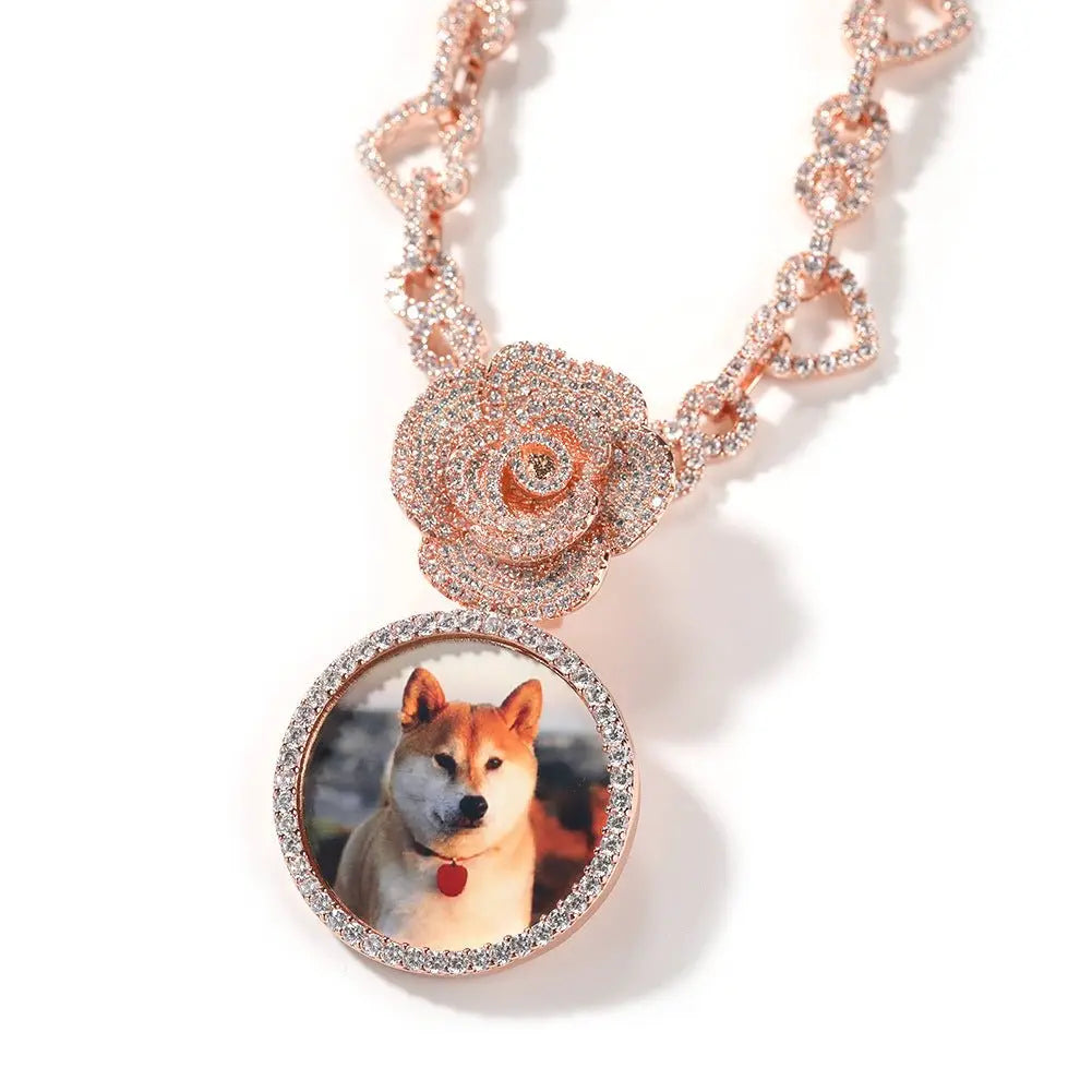 Copper Zircon Round DIY Photo Pendant Rose Button Diamond Necklace - Blade & Thread