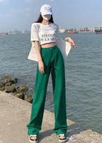 Cotton Ladies Wide Leg Denim Pants High Waist Loose Pockets Jeans Trousers nowadaysfashion