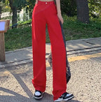 Cotton Ladies Wide Leg Denim Pants High Waist Loose Pockets Jeans Trousers nowadaysfashion
