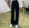 Cotton Ladies Wide Leg Denim Pants High Waist Loose Pockets Jeans Trousers nowadaysfashion