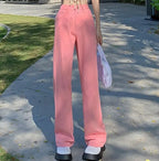 Cotton Ladies Wide Leg Denim Pants High Waist Loose Pockets Jeans Trousers nowadaysfashion