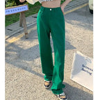 Cotton Ladies Wide Leg Denim Pants High Waist Loose Pockets Jeans Trousers nowadaysfashion