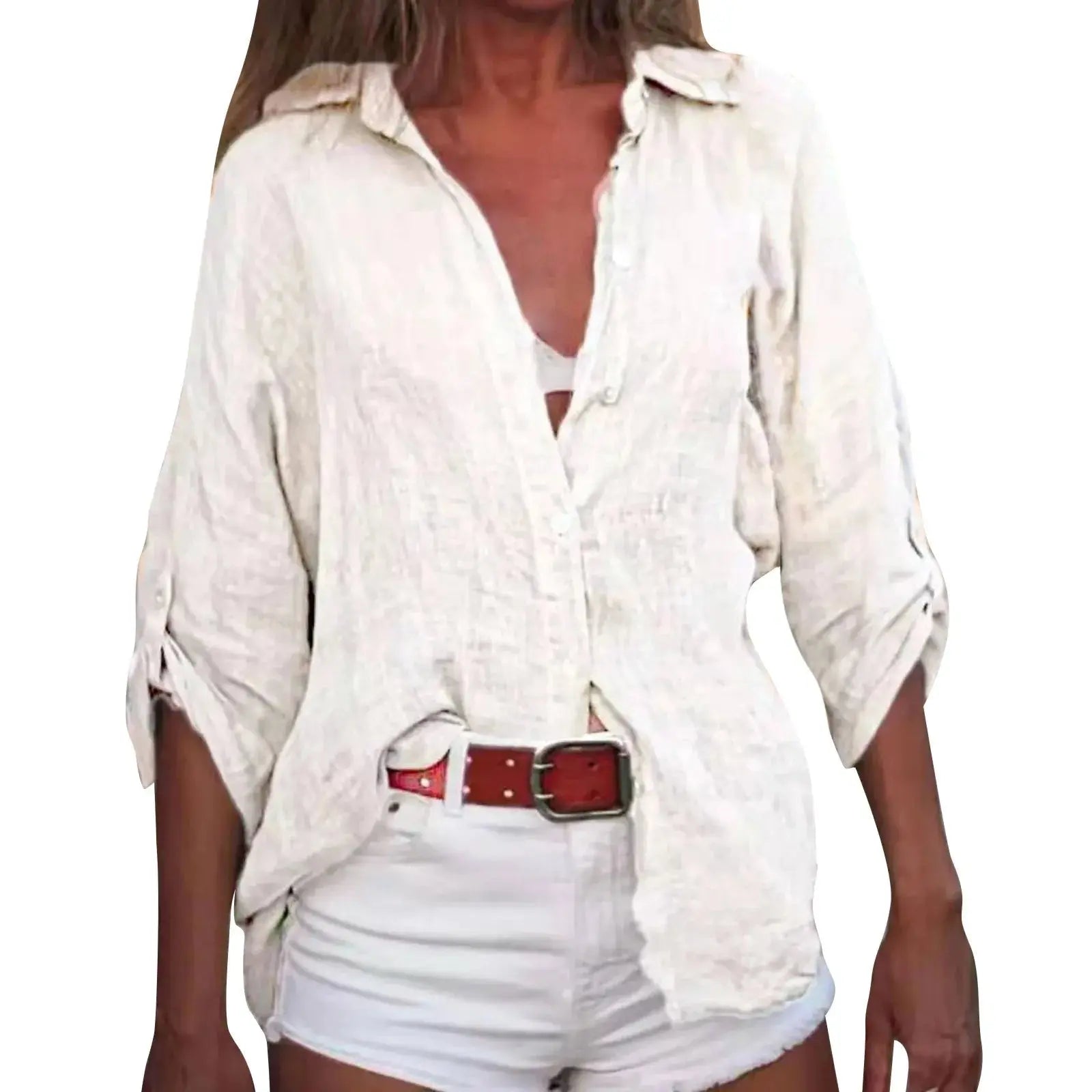 Cotton Linen Blouse Shirts Summer Solid Color Short Sleeve Buttons Cardigan Shirts nowadaysfashion