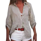 Cotton Linen Blouse Shirts Summer Solid Color Short Sleeve Buttons Cardigan Shirts nowadaysfashion