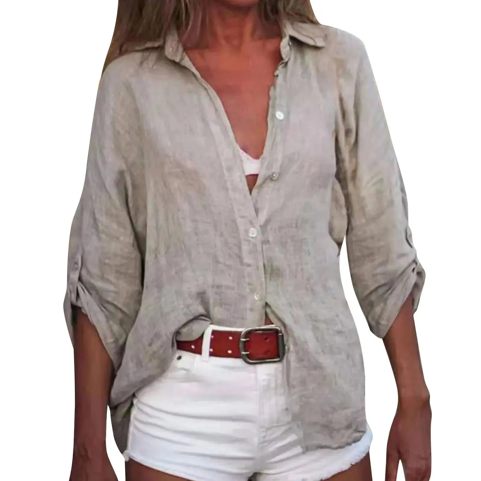 Cotton Linen Blouse Shirts Summer Solid Color Short Sleeve Buttons Cardigan Shirts nowadaysfashion