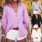 Cotton Linen Blouse Shirts Summer Solid Color Short Sleeve Buttons Cardigan Shirts nowadaysfashion