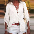 Cotton Linen Blouse Shirts Summer Solid Color Short Sleeve Buttons Cardigan Shirts nowadaysfashion
