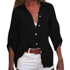 Cotton Linen Blouse Shirts Summer Solid Color Short Sleeve Buttons Cardigan Shirts nowadaysfashion