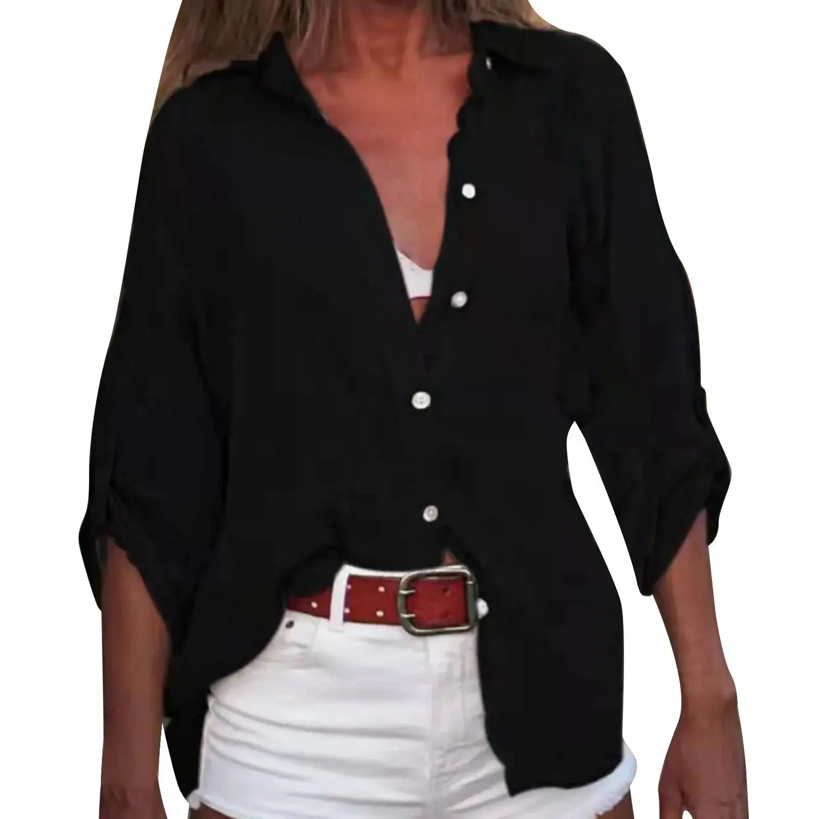 Cotton Linen Blouse Shirts Summer Solid Color Short Sleeve Buttons Cardigan Shirts - Blade & Thread