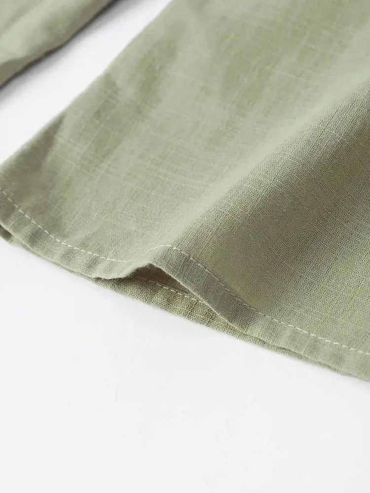 Cotton Linen Lace Up Bow Shirts Women Loose Hollow Out V Neck Long Sleeve Tops - Blade & Thread