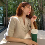 Cotton Linen Skirt 2 Two Piece Sets Outfits Female Short Sleeve Blazer Suits with High Waist nowadaysfashion
