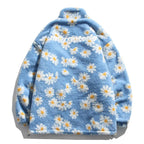 Cotton Padded Thick Parkas Jackets Daisy Print Fleece Warm Full Zip Coats nowadaysfashion