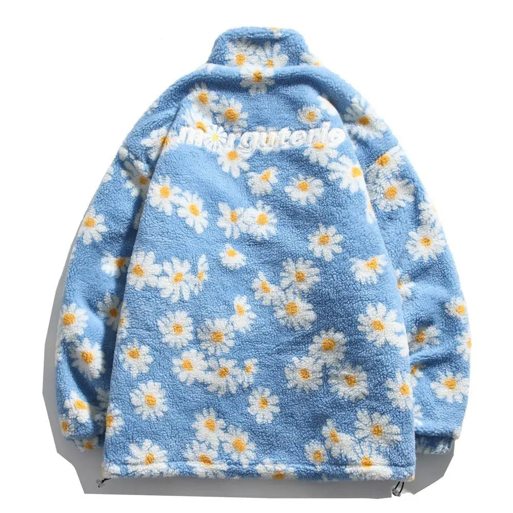 Cotton Padded Thick Parkas Jackets Daisy Print Fleece Warm Full Zip Coats - Blade & Thread