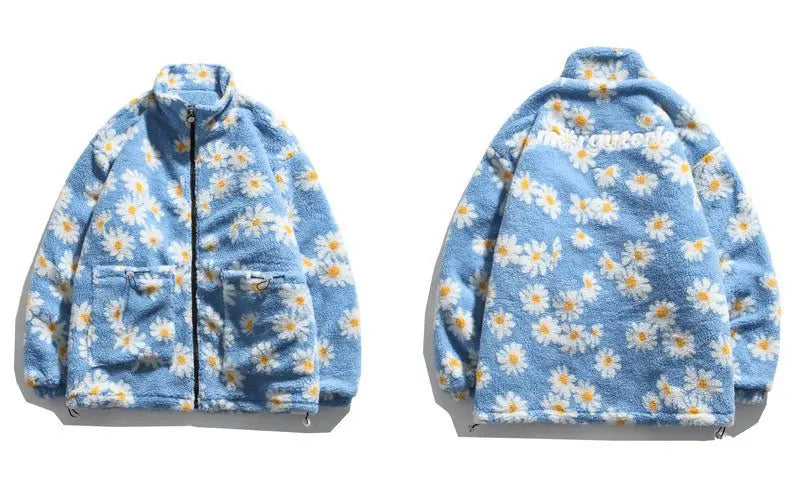 Cotton Padded Thick Parkas Jackets Daisy Print Fleece Warm Full Zip Coats - Blade & Thread