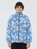Cotton Padded Thick Parkas Jackets Daisy Print Fleece Warm Full Zip Coats nowadaysfashion