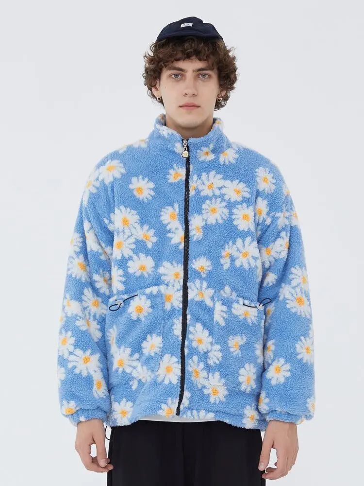 Cotton Padded Thick Parkas Jackets Daisy Print Fleece Warm Full Zip Coats - Blade & Thread