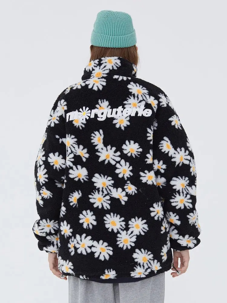 Cotton Padded Thick Parkas Jackets Daisy Print Fleece Warm Full Zip Coats nowadaysfashion