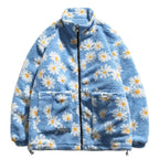 Cotton Padded Thick Parkas Jackets Daisy Print Fleece Warm Full Zip Coats nowadaysfashion