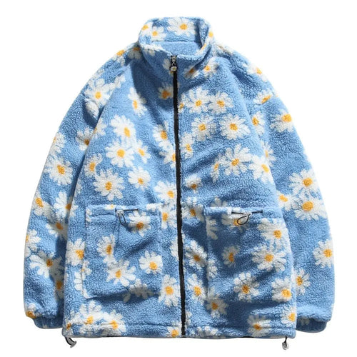 Cotton Padded Thick Parkas Jackets Daisy Print Fleece Warm Full Zip Coats nowadaysfashion