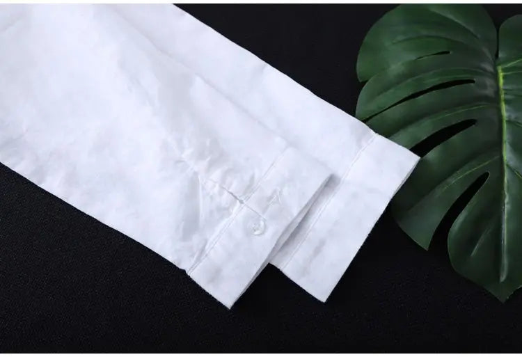 Cotton Shirt Long Sleeve Embroidery Blouse Stand Collar Loose Long Top Office Lady Casual Wear - Blade & Thread