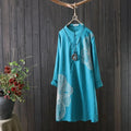 Cotton Shirt Long Sleeve Embroidery Blouse Stand Collar Loose Long Top Office Lady Casual Wear nowadaysfashion