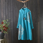 Cotton Shirt Long Sleeve Embroidery Blouse Stand Collar Loose Long Top Office Lady Casual Wear nowadaysfashion