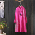 Cotton Shirt Long Sleeve Embroidery Blouse Stand Collar Loose Long Top Office Lady Casual Wear nowadaysfashion