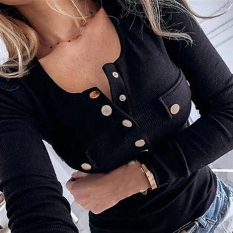 Cotton Women Spring O Neck Pullover Long Sleeve T Shirt Loose Leisure Buttons Feminina Tee Female Tops nowadaysfashion