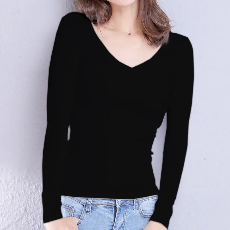 Cotton Women's T-shirt Long-sleeved Solid Color Women T-shirts Leisure Woman T shirt nowadaysfashion
