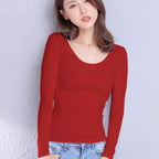 Cotton Women's T-shirt Long-sleeved Solid Color Women T-shirts Leisure Woman T shirt nowadaysfashion